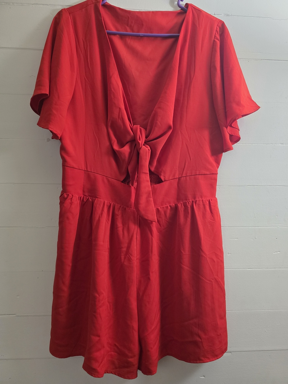 Red Tie-Front Women's Romper